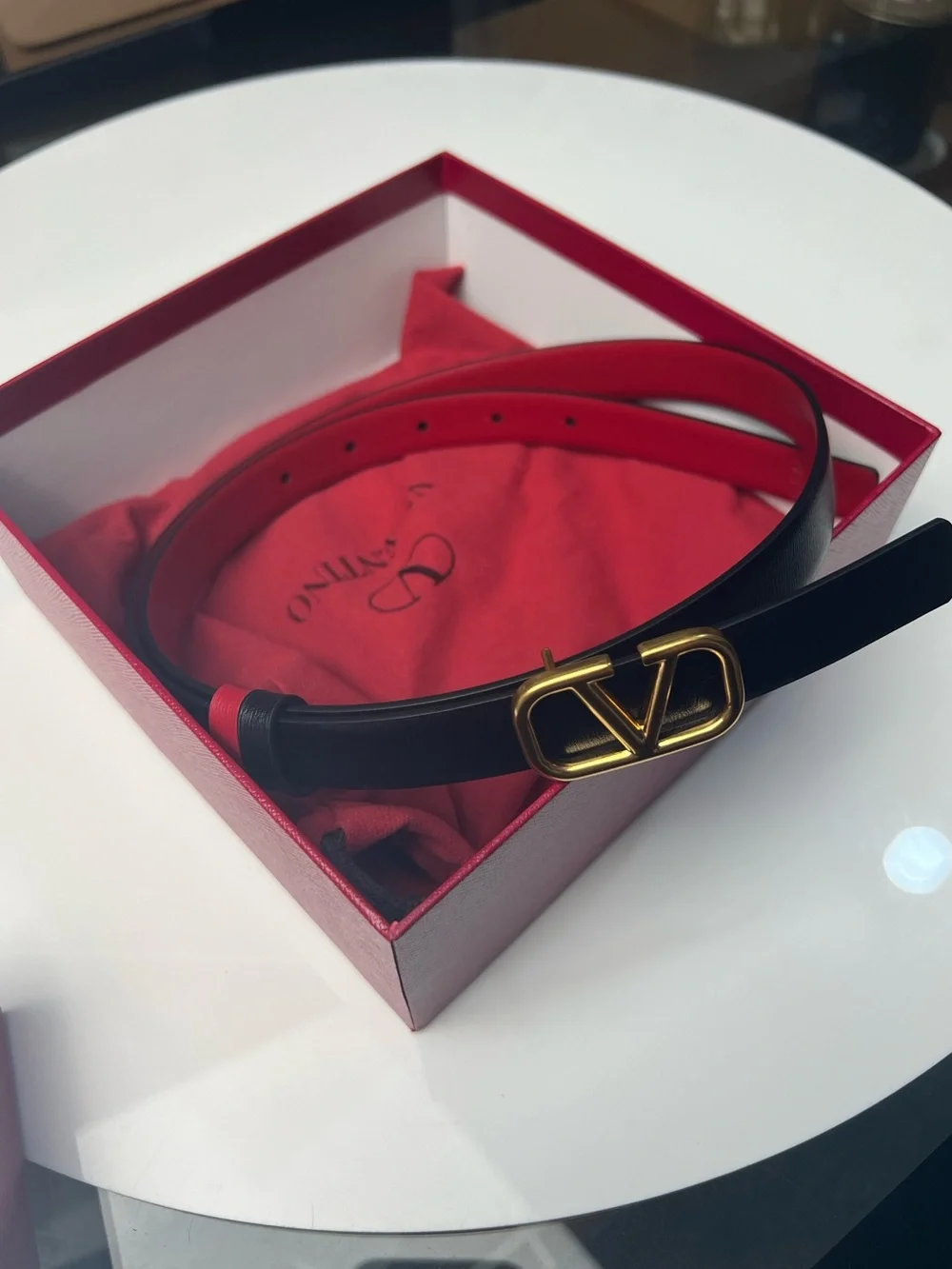 Valentino Reversible Red/Black Belt with Gold Buckle size 85cm